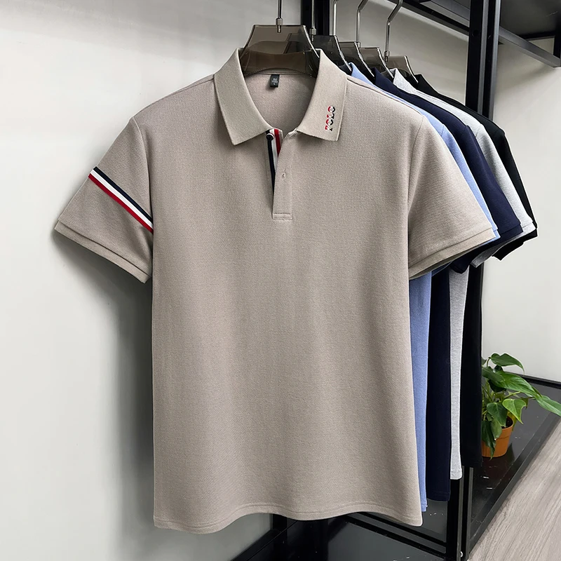 100% Baumwolle Herren Kurzarm-Poloshirt mit Kragen, Knöpfen und Buchstaben-Stickerei, Neues Sommer-Poloshirt, Lässige Mode, Atmungsaktive Herrenbekleidung – Detail 20