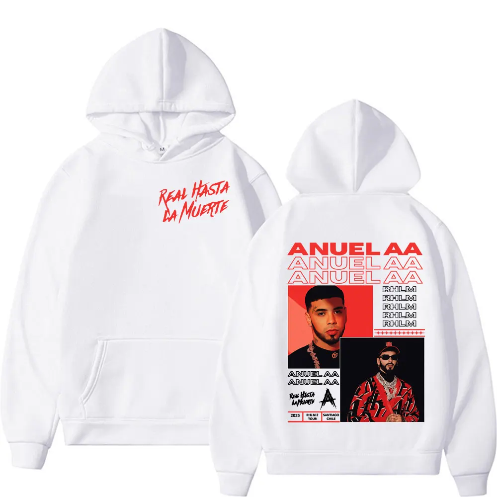 Anuel AA Rhlm 2 Real Hasta La Muerte 2025 جولة هوديي الشارع الشهير خمر الكلاسيكية طويلة الأكمام بلوزات الرجال النساء فضفاض هوديس