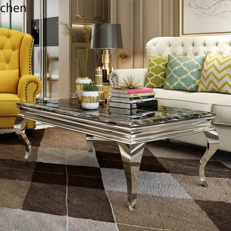 YFY Modern Minimalist Marble Coffee Table Light Luxury KTV Bar Living Room Stainless Steel Marble Rectangular
