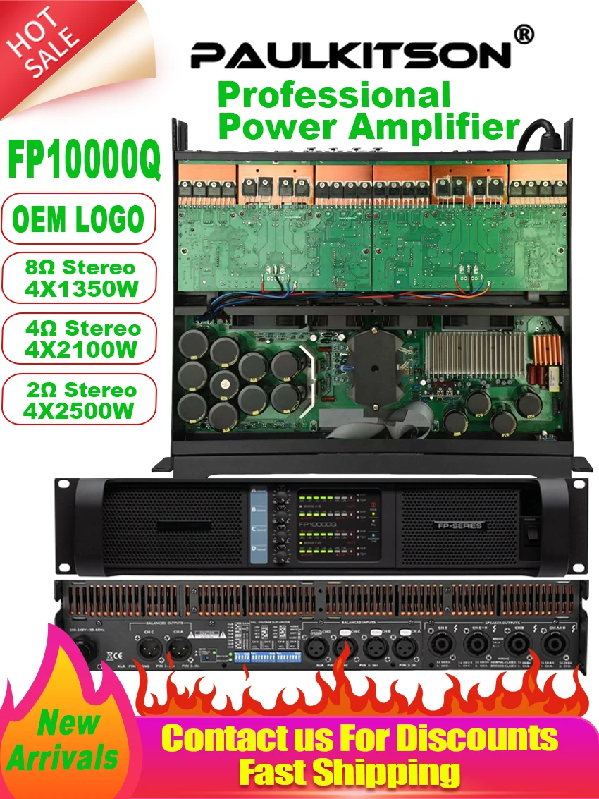 Paulkitson FP10000q Verstärker 4-Kanal Professioneller Leistungsverstärker 4x1350w 8 Ohm Hochleistungs-Subwoofer AMP Line Array-Lautsprecher