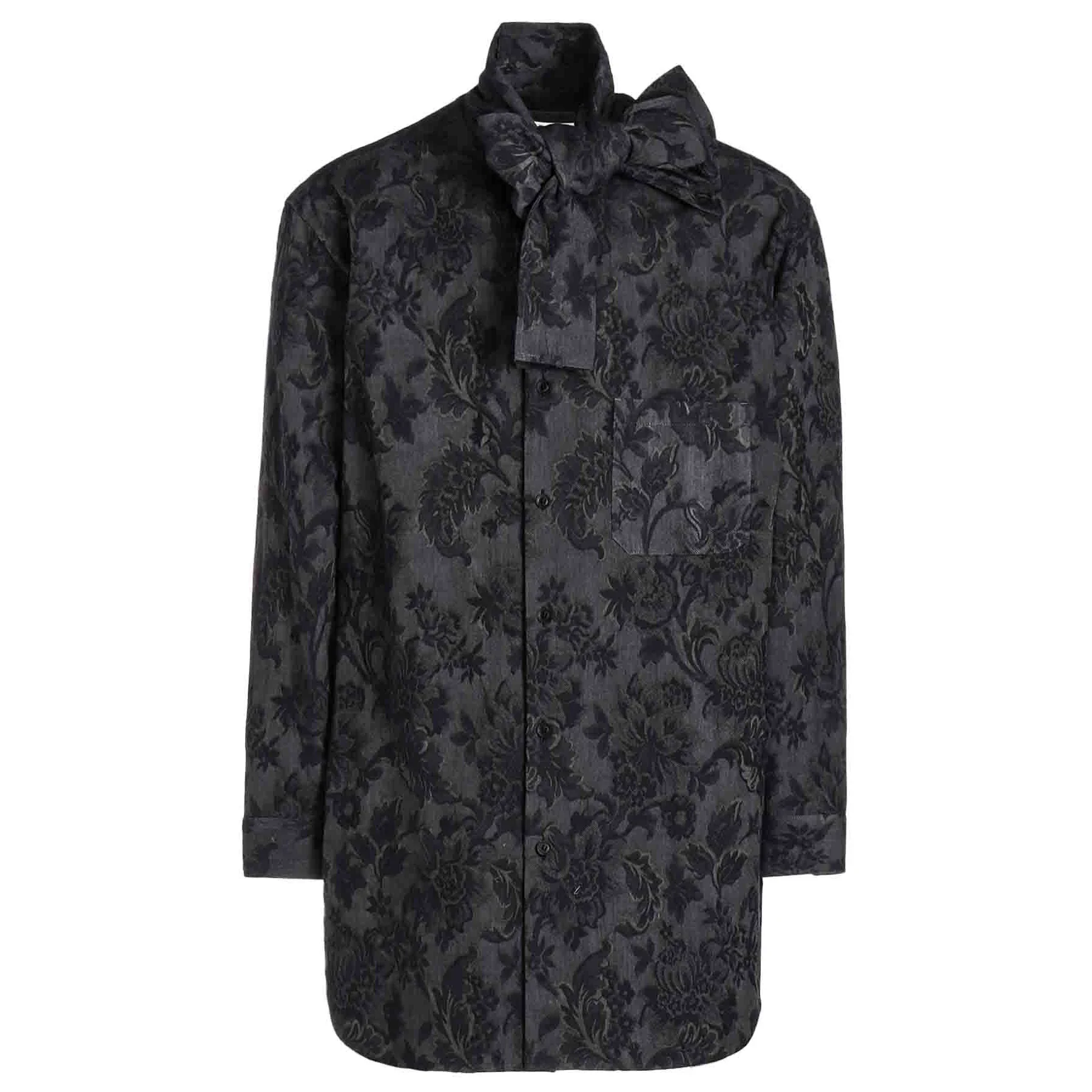 YOJI OOAK التصميم الأصلي زهرة الحبر مصبوغ قماش الجاكار قميص الرجال وشاح طوق قميص بأكمام طويلة أعلى الرجال