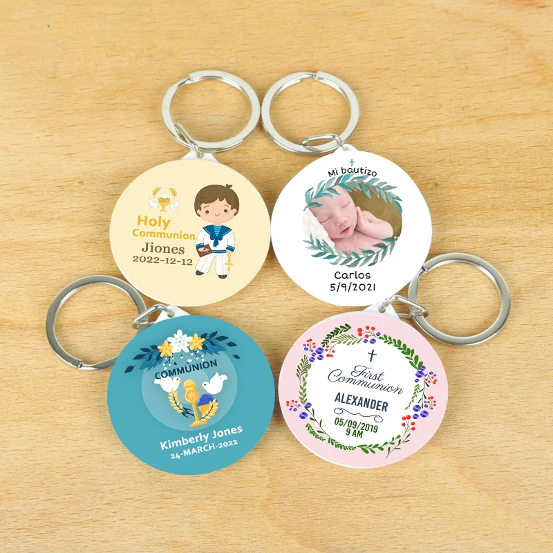 30pcs Personalized Keychain with Mirror Mi Primera Communion Custom Engraved Key Chain Holy Communion Baptism Souvenirs