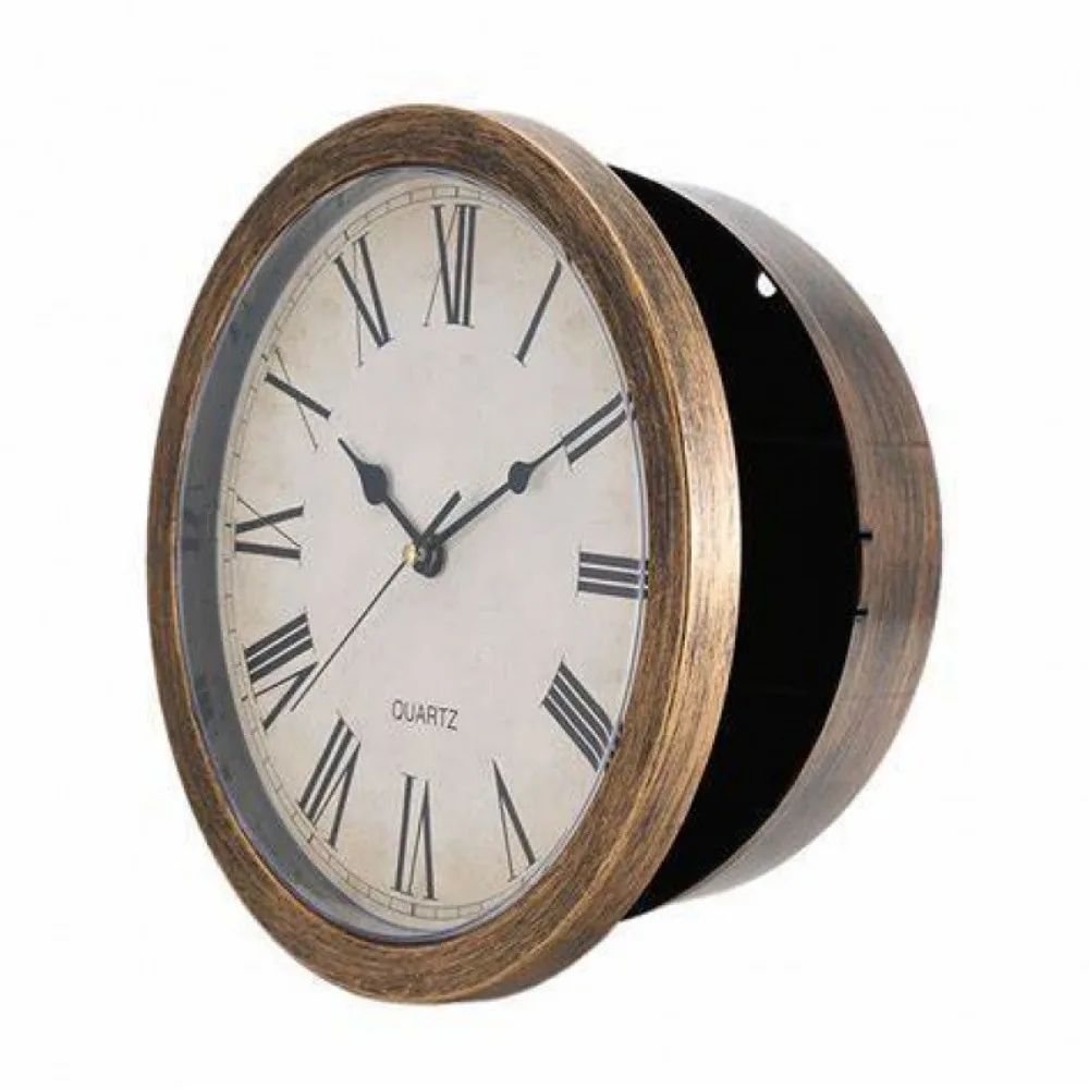 Wall Mountable Wall Clock Safe Box Silver Brown Compact Size Secret Compartment Box Discreet Appearance Lockable Container