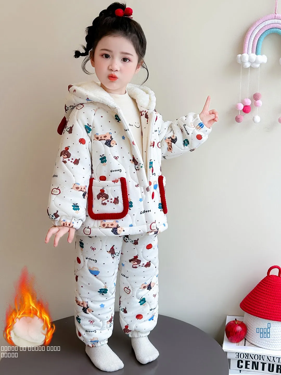 

Girls Winter Thermal Hat Nightgown Cotton Padded Zipper Closure Long Sve Two-Piece Set Home Leisure Sle Children's Clothing