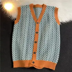 EBAIHUI Men's Sweater Tank Spring and Autumn Vintage V-neck Male Cardigan Vest Contrast Sleeveless Knit Man Top