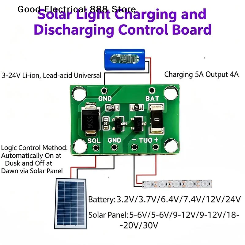 ✅️ 3,2V 3,7V 6V 12V 1A Lichtsteuerungs-Solarlampen-Controller, Solar-PCB-Steuerung für Landschaftslampen, Schalter, Batterieladegerät-Steuermodul