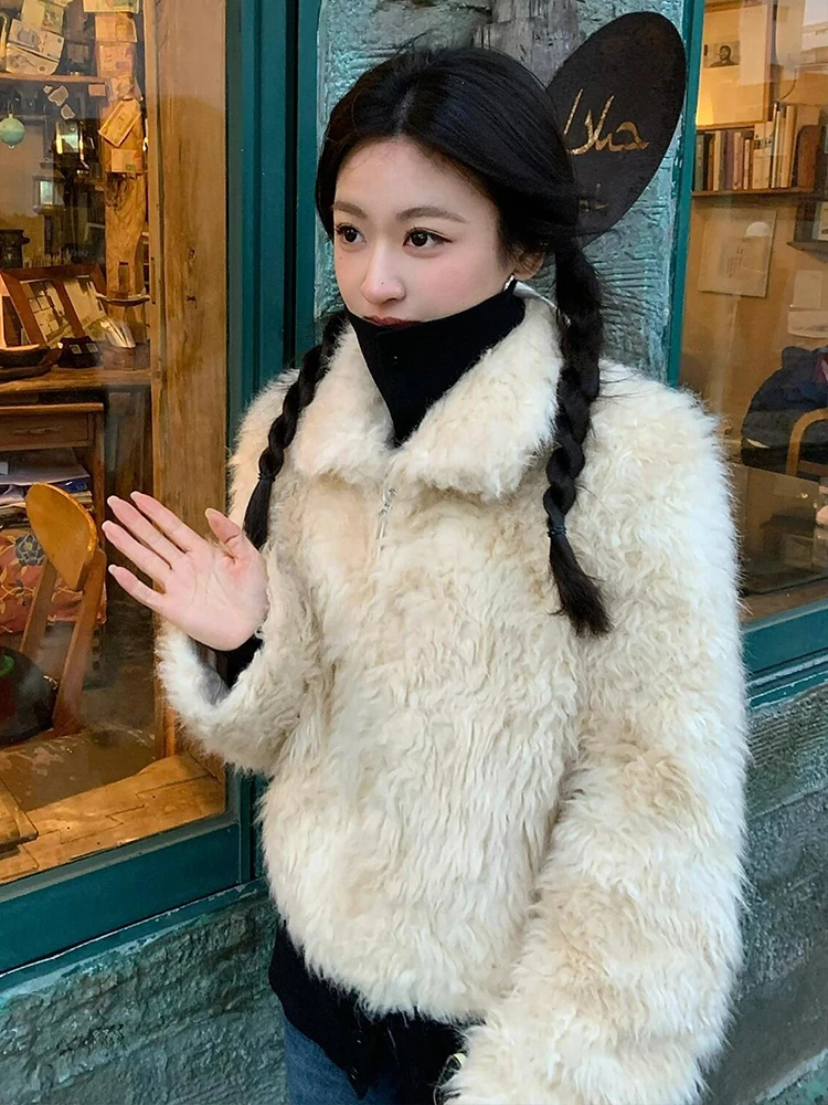 

Winter Thiened ort Lamb Fur Jaet Women's Casual Sle Faux Fur Coat Korean Version ket Long Sve Slim Fit Coat