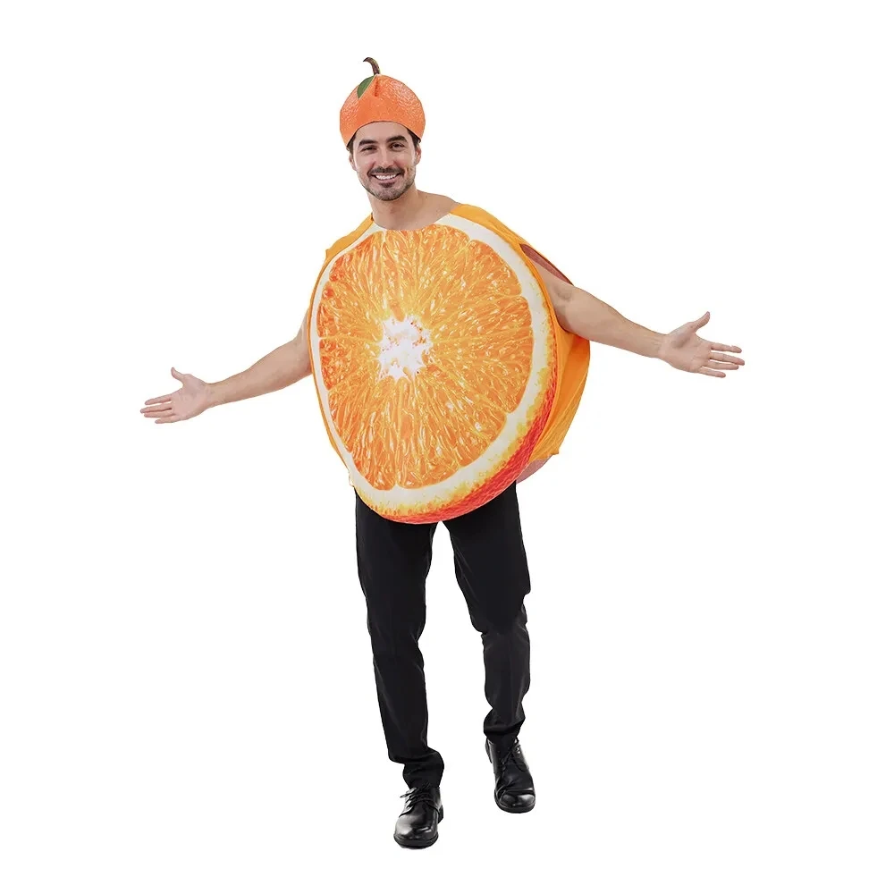 Umorden-Fantasia unissex laranja fatiada para homens e mulheres adultos, túnica de frutas e vegetais esponja, Purim engraçado, vestido extravagante de festa de Halloween