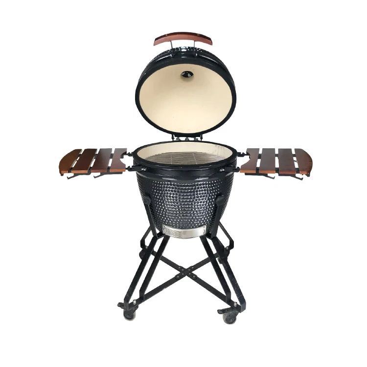 23.5inch KIMSTONE KimPu Series Modern Premium Ceramic Dark Grey Golf Pattern Grill with Bamboo Handle and Smoker Function