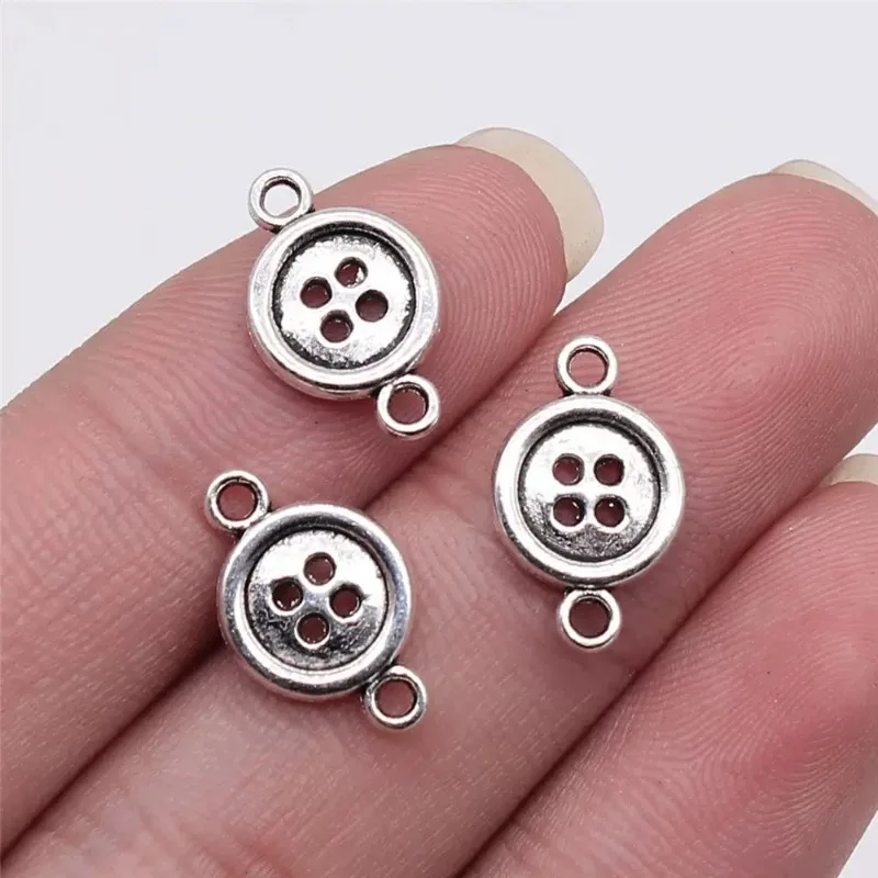 350 Stück antike silberne Knopfverbinder-Anhänger, 16 x 10 mm, DIY-Armband, Halskette, Schmuckherstellung, Zubehör, Großhandel # 4787 – Detail 1