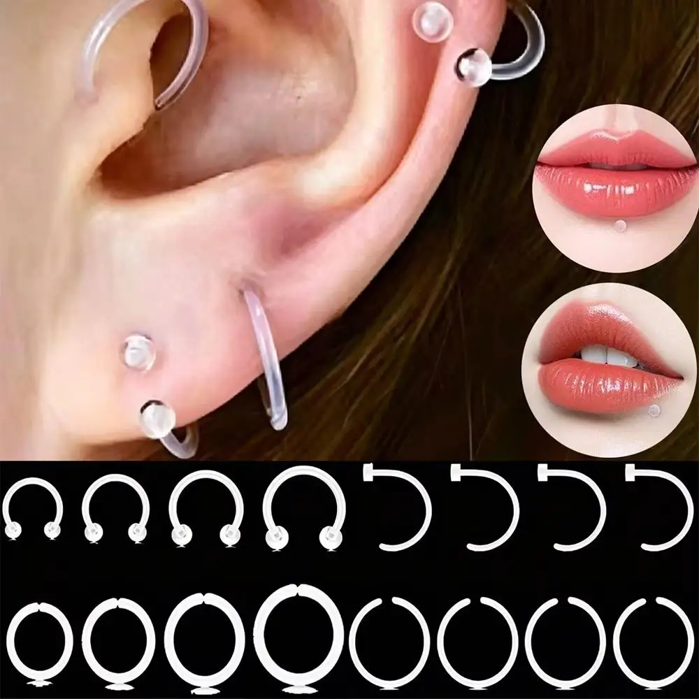 20pcs/Set Clear Piercing Retainers For Work Sport-Plastic Bioflex Nose Ring Septum Eyebrow Lip Cartilage Tragus Earring Retainer