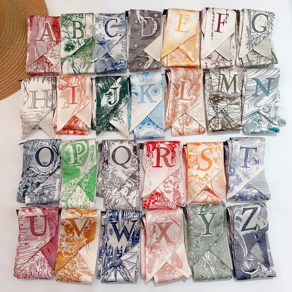 26 Letters Tarot Constellation Bag Scarf Twill Silk Scarves Women New Neckerchief Hair Headbands