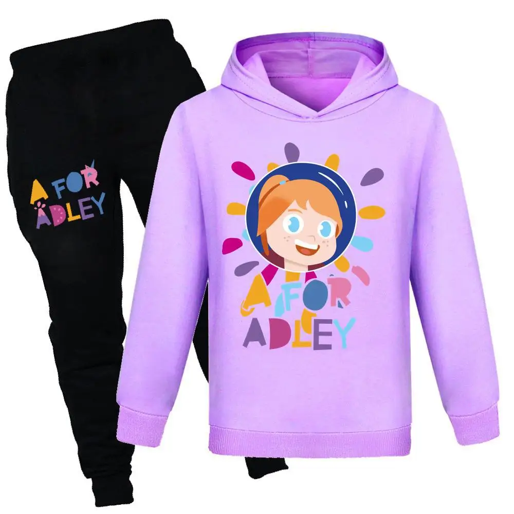 A untuk ADLEY pakaian anak-anak kartun pakaian balita perempuan lengan panjang berkerudung kaus + celana Jogging Set 2pcs bayi laki-laki Tracksuit