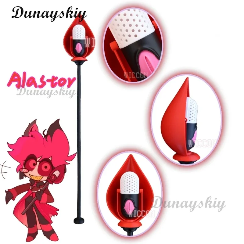 Anime Alastor Cosplay Hotel Staff Microphones 3D Pvc Cane Props Headwear Halloween Carnival Party Accessories Sets 3 Size