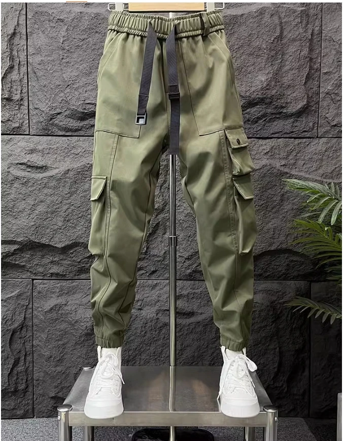 

Spring and autumn elastic waist overalls large pockets loose fashion brand men's handsome feet Harlan casual pants