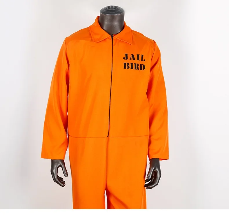 رجل السجن بذلة الكبار البرتقال السجن موحدة هالوين زي الدعائم طويلة الأكمام بذلة السجن حزب تأثيري ازياء للكبار