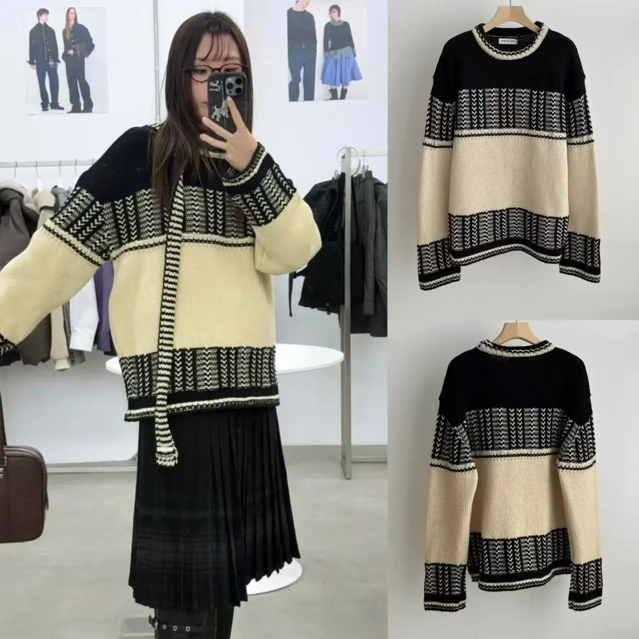 

Thiened Casual round Ne Sweater Retro Color Blo Fluffy Knit Winter Warm Women's Online Exclusive Sle Commute Loose Fit
