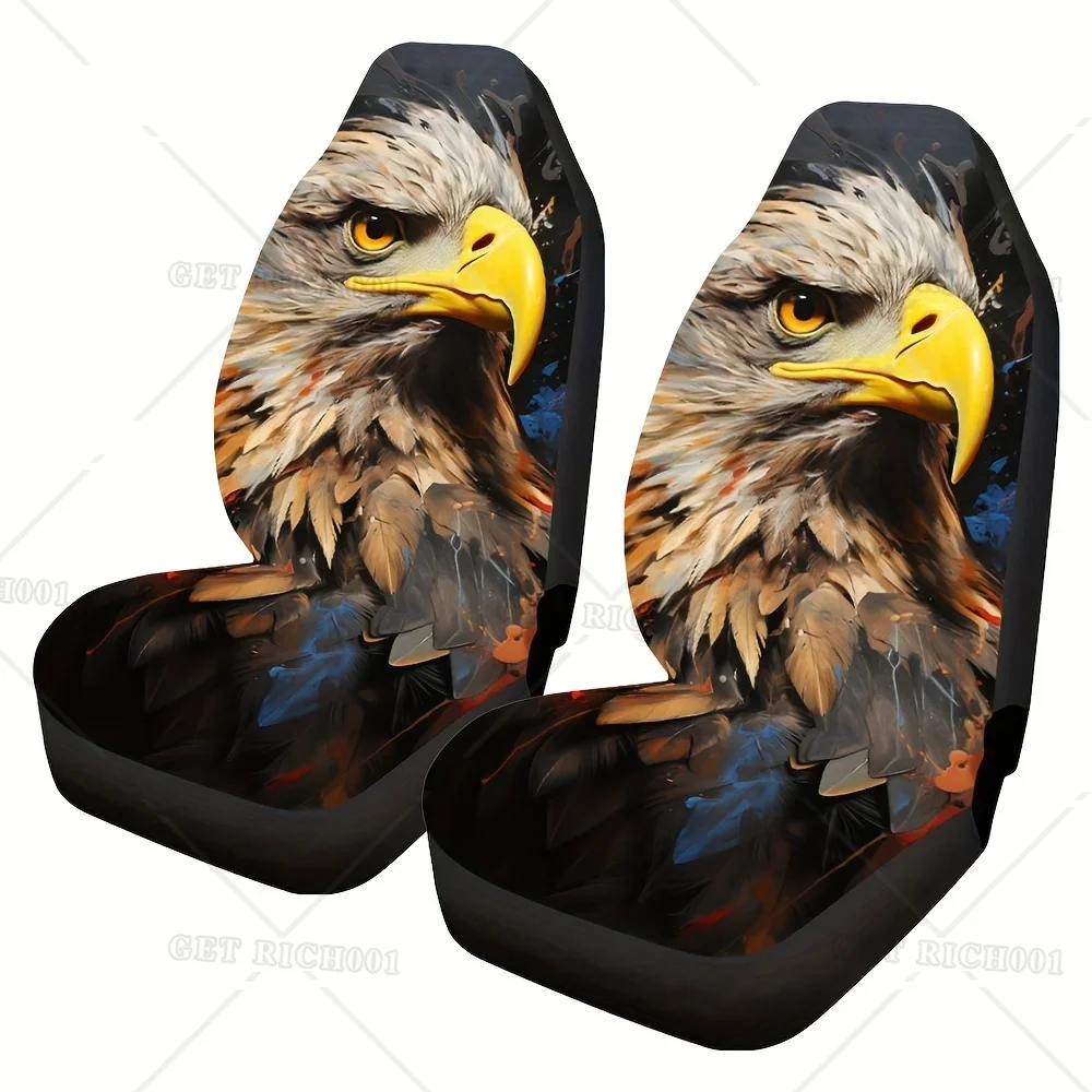 2pcs Eagle Animal Print Car Seat Covers for Man Women Universal Auto Front Seats Protector Fits for Car SUV Sedan Truck One Size