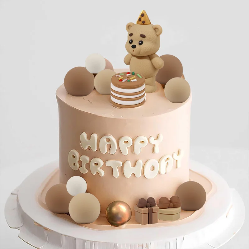 

1/3/9Pcs Cartoon Beige Brown Balls Cake Ornaments Cute Little Brown Bear Cakes Decoration Bear Theme Birthday Party Decor Supply
