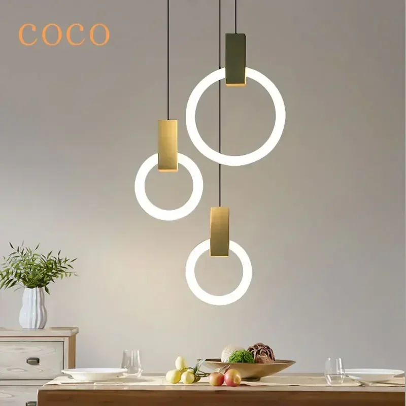 

Modern Nordic Simple LED Pendant Light Living Room Stairs Ring Chandelier Creative Dining Room Bedroom LED Ceiling Pendant Lamp