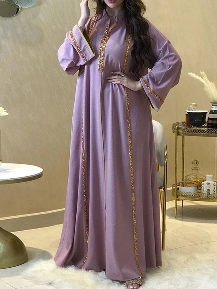 Robe ample en Patchwork de Sueqins pour femmes musulmanes, élégante, manches longues, tempérament, taille haute, plissée, Robes de trajet, nouvelle collection automne