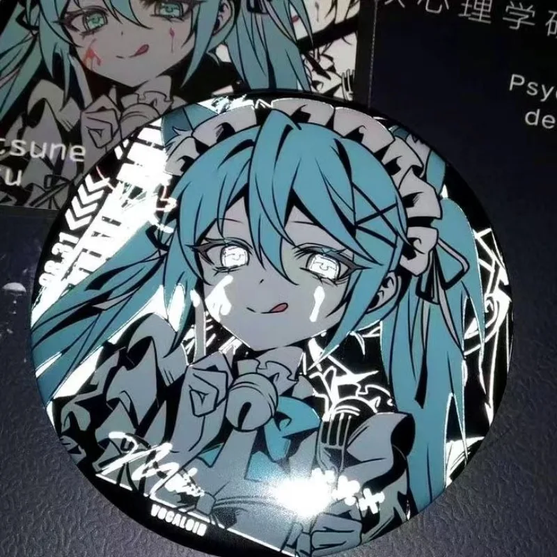 Hatsune Miku Badge 75mm Anime Peripherals Laser Badge Kid Cartoon Product Brooch Student Backpack Bag Clothing Accessories Decor