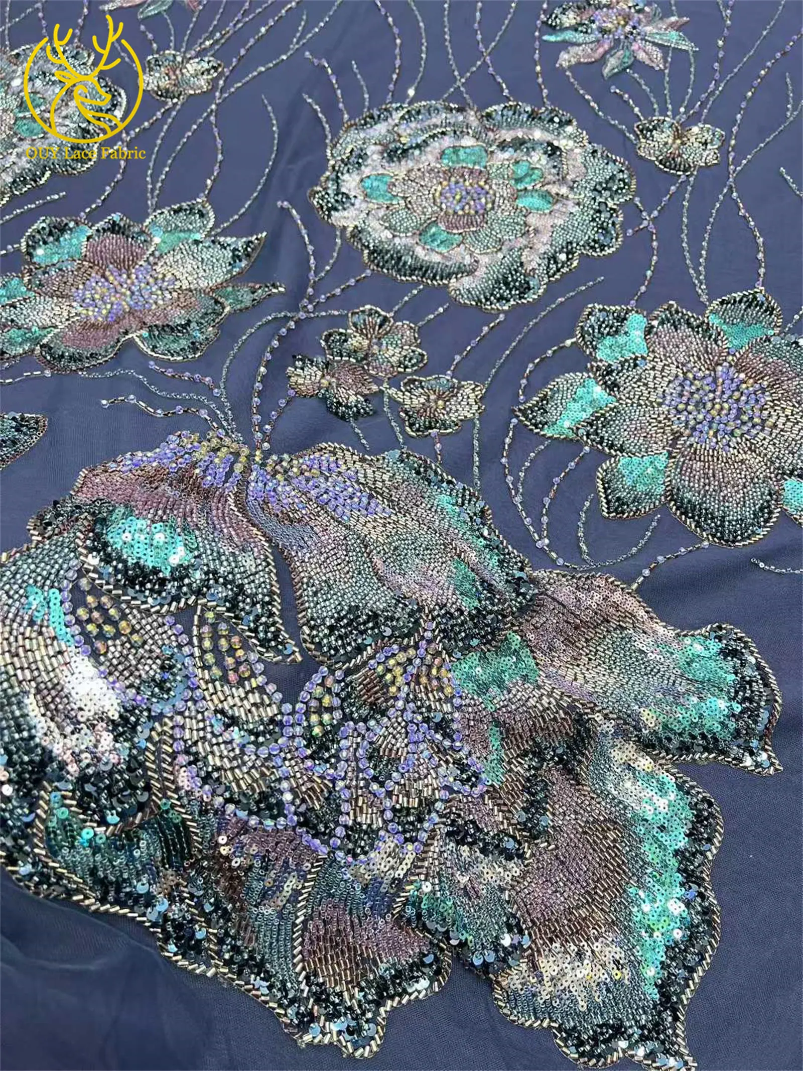 Neuer Afrikanischer Perlenstickerei-Spitzenstoff 2026 Französische Pailletten Große Blumen-Spitze Nigerianischer Stickerei-Netzspitzenstoff für Brautkleider – Detail 21