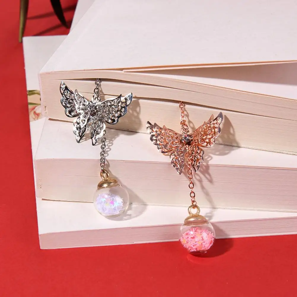 Non-fading Iron Bookmark with Butterfly Tassels Stylish Chinese Feather Bookmark Metal with Butterfly Tassels Durable