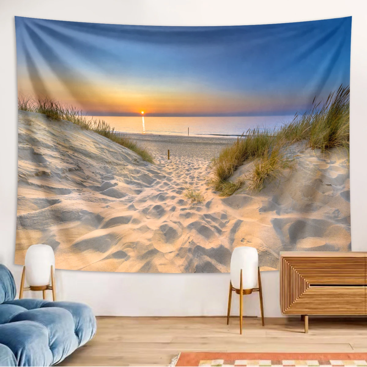 1 Stück Strand-Kokosnussbaum-Wandteppich, Meer, Strand, natürliche Landschaft, Wandteppich, blauer Himmel, Ozean, Heimdekoration, Wandteppich