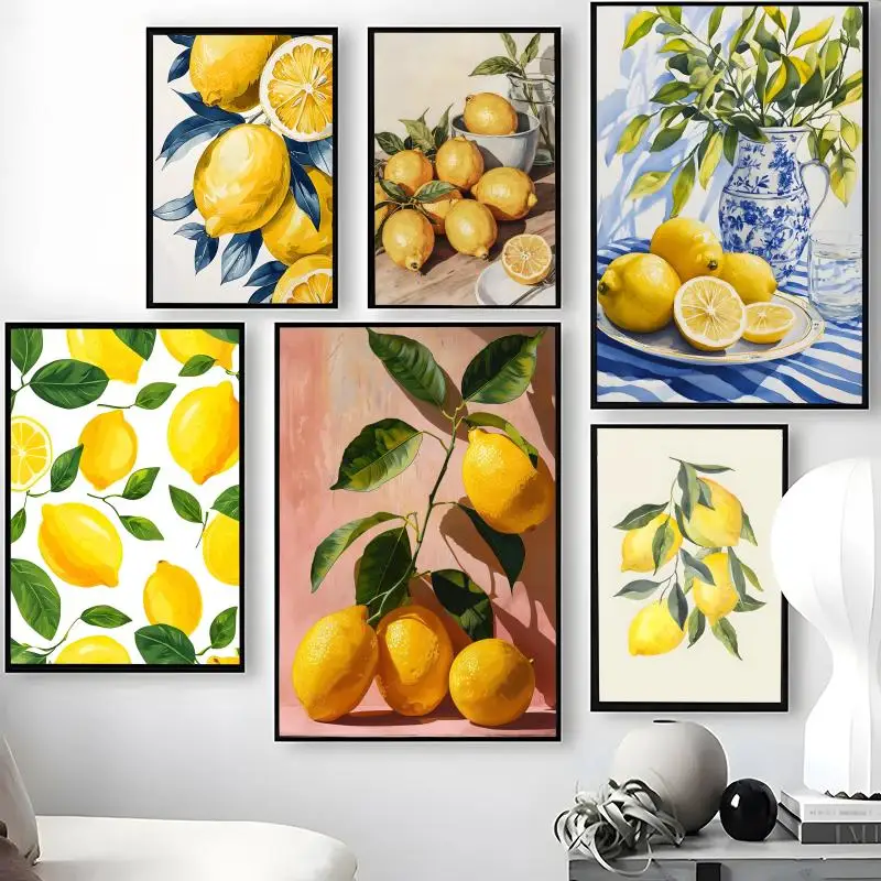 Indoor painting of lemons Poster Waterproof Self-Stick Wall Art Stickers, Removable Wall Decor for Living Room and Bedroom