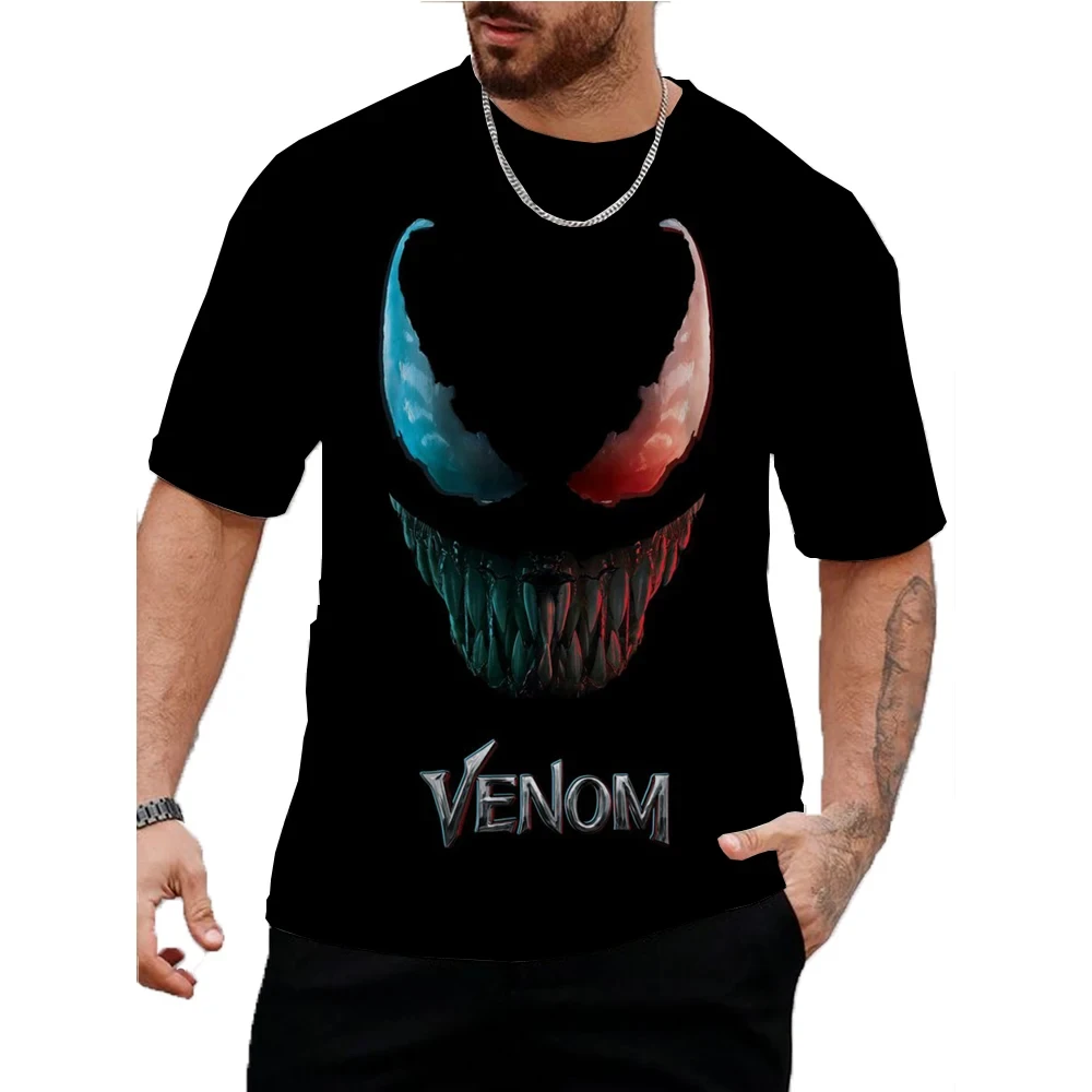 Disney Marvel Venom Print T-Shirt Summer Round Neck Tops Tees Male Casual Stylish Short Sleeve Clothing Fashion Trend Streetwear