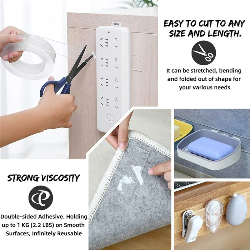 

AA76-5PCS 5M Nano Tape Super Strong Double-Sided Adhesive Tape Transparent Reusable Waterproof Tapes Heat Resistance