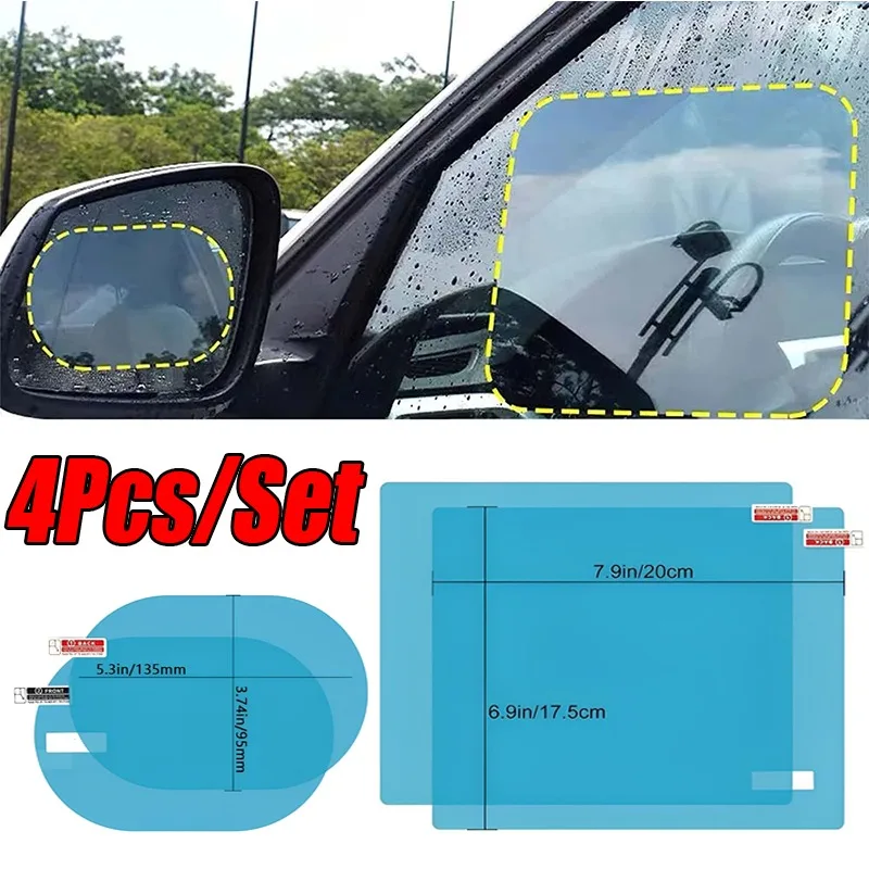 4Pcs/Set Car Rearview Mirror RainProof Film Sticker Window Rain Proof Clear Protective Film Waterproof Rainproof Car Stickers