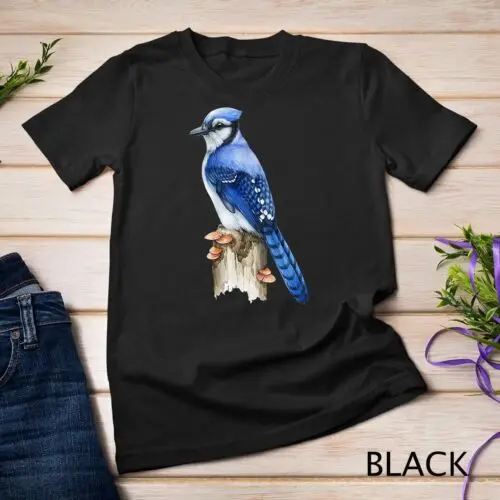 Blue Jay Bird on a Tree Stump - North American Bird Watcher Unisex T-shirt