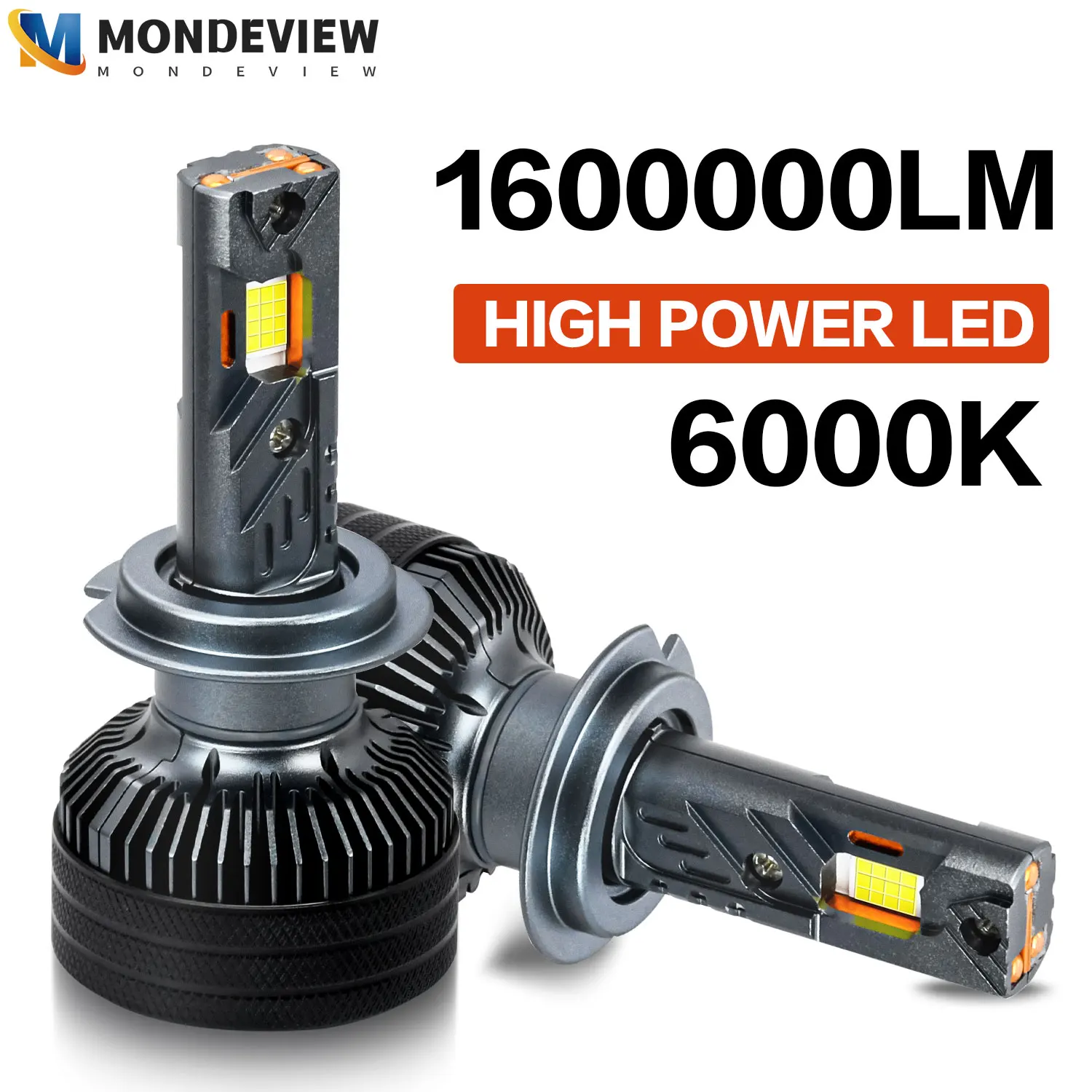 MONDEVIEW 2pcs  A4S H1 H4 H7 H11 9005 9006 high-power 1600W three copper tube headlights 6000K 1600000LM car running lights