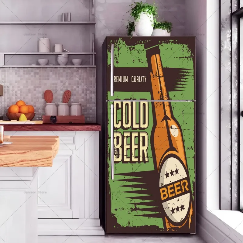 PVC Art Creative Door Stickers Mural Kitchen Refrigerator Decoration Graffiti Beer Waterproof Refrigerator Stickers