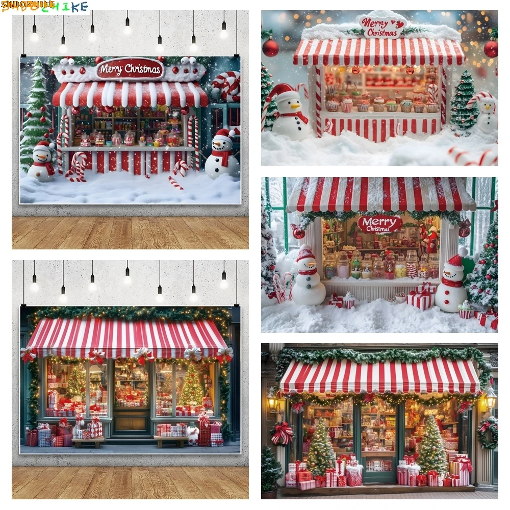 

Christmas Candy Shop Photography Background Winter Forest Snowman Xmas Tree Gift Kids Family Birthday Party Decor Photo Backdrop