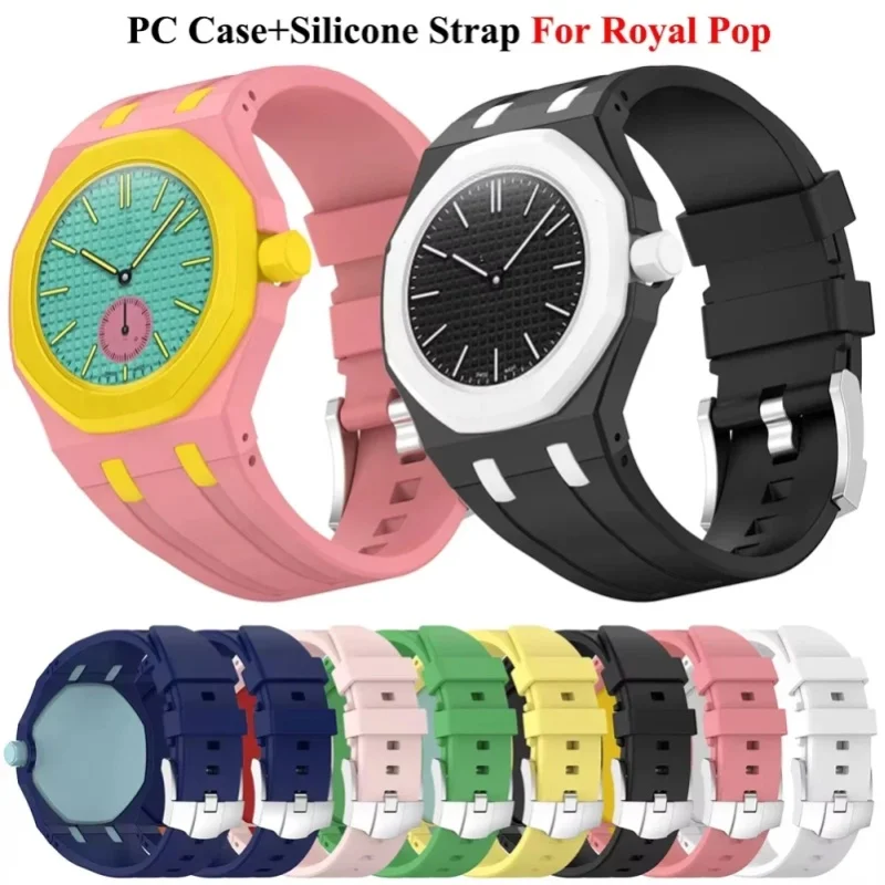 2-in-1-PC-Gehäuse + Silikonarmband für Swatch X AP Royal Pop Taschenuhr-Umbau zum Armbanduhren-Integrationszubehör