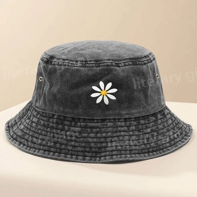 Style 1: Japanese-Style Daisy Print Washed Bucket Hat, Foldable Vintage Bucket Hat, Unisex Outdoor Gear, Suitable for Da