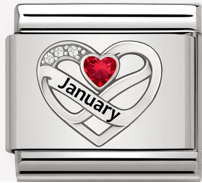 WG 1pc Italian Modular Bracelet Silver Charm Month Heart Pattern Accessories For DIY Italian Charms Bracelet Jewelry