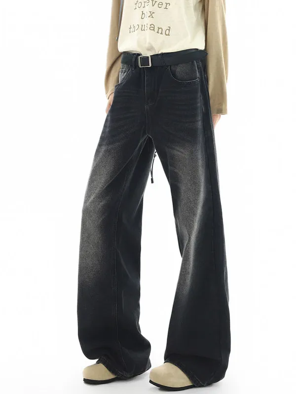 

TANGZ Studio American Retro Waed Denim Jeans Men's Trendy High Street Loose Wide Leg Straight Long Pants Casual Sle