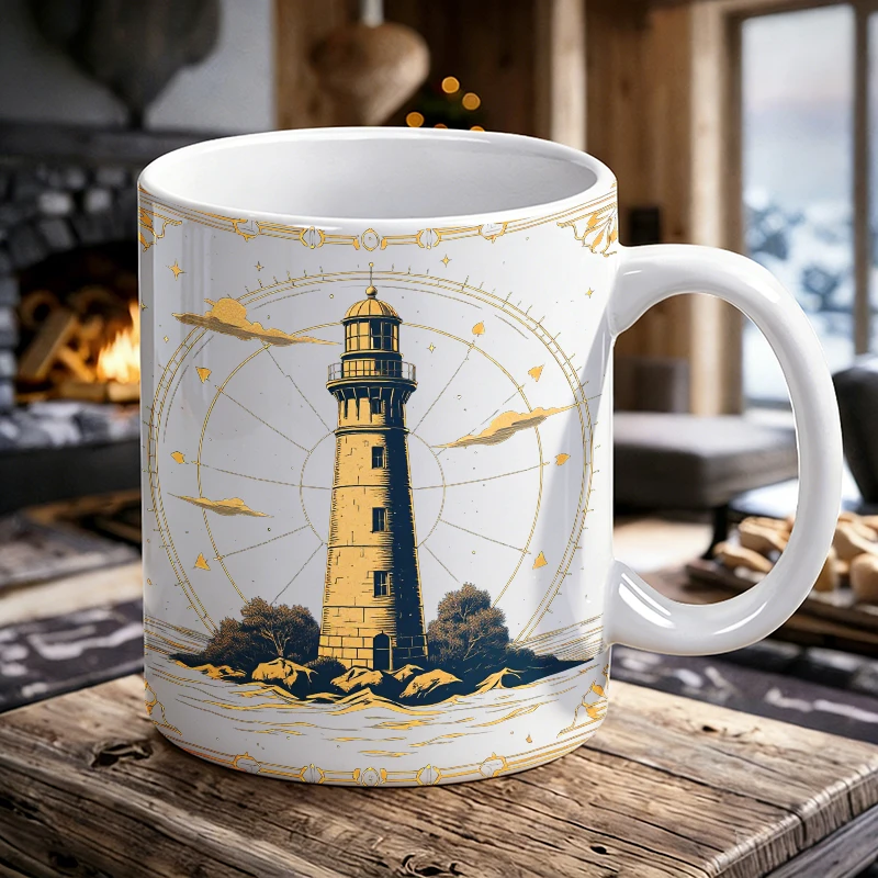 

Inspirational Compass, Maritime Lighthouse Ceramic Mug, Coffee Mug, Milk Cup, Office Tea Cup, Drinking Cup, Gift for Friends