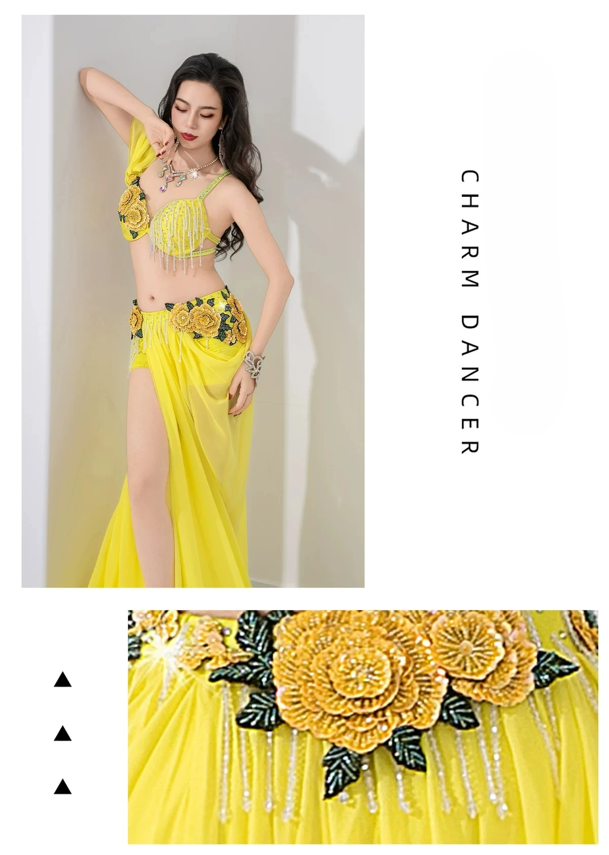Elegantes Bauchtanz-Set Maßgefertigt mit Hochwertigen AB-Steinen BH+Chiffon-Langrock 2-teilig Orientalische Tanzkleidung für Wettbewerbe – Detail 5