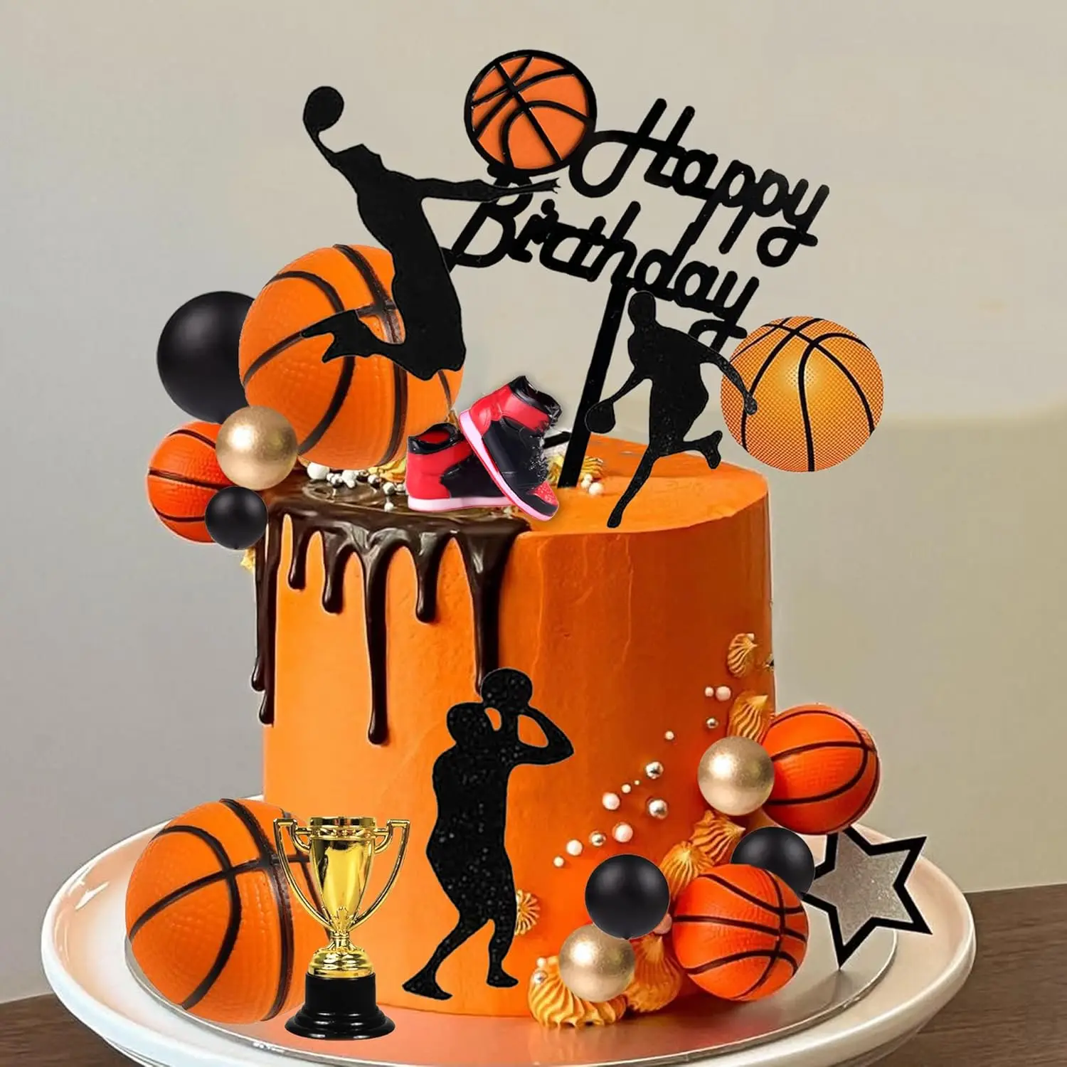 25 PCS Basketball Cake Toppers Black Gold Balls Cake Decorations Basketball Theme Cake Decoration for Boy Sport Party Supplies