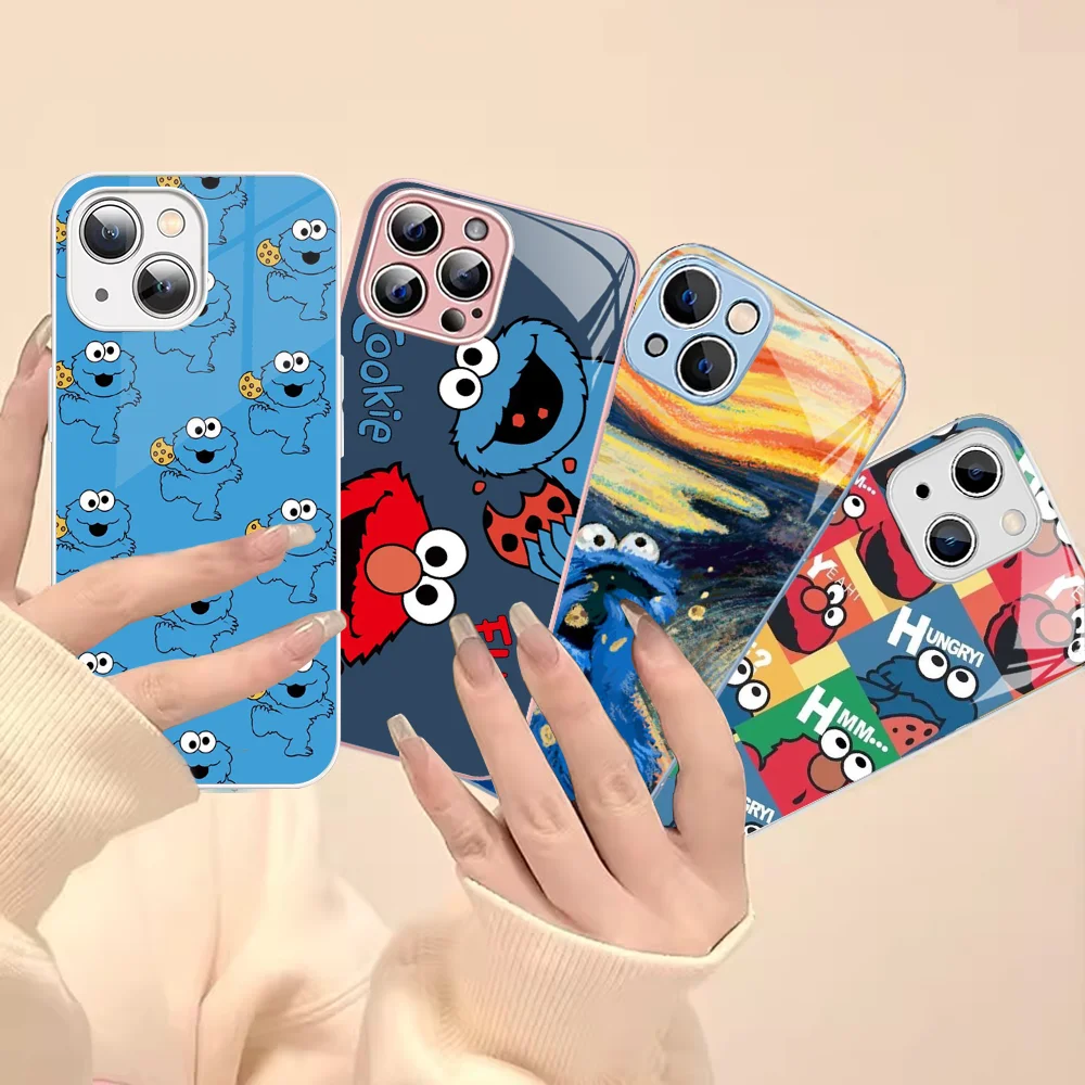 Cute Cookies ELMO Sesame Street Phone Case For iPhone 15 13 12 Mini 11 Pro XS Max X XR 14 Plus Tempered Glass Cover