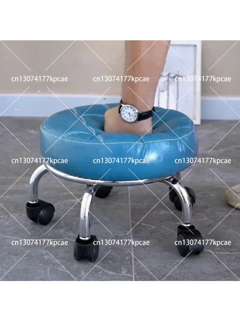 Aluminum Pulley Stool Low Round Stool with Wheels Creative Home Back Chair Housework Bench Portable Household