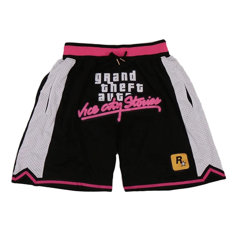 Basketball Shorts Gta Vice City Sewing Embroidery Outdoor Sport Beach Pants Shorts Mesh Ventilation 2024 New High-quality White