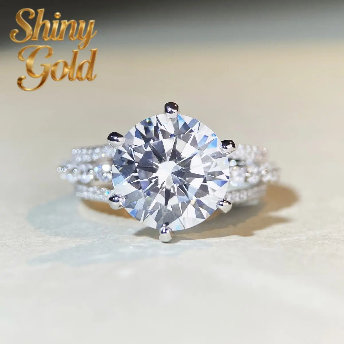 

Роскошное женское кольцо ShinyGold из белого золота 18 карат с платиной, 5-каратным муассанитом, цвет D, чистота VVS1