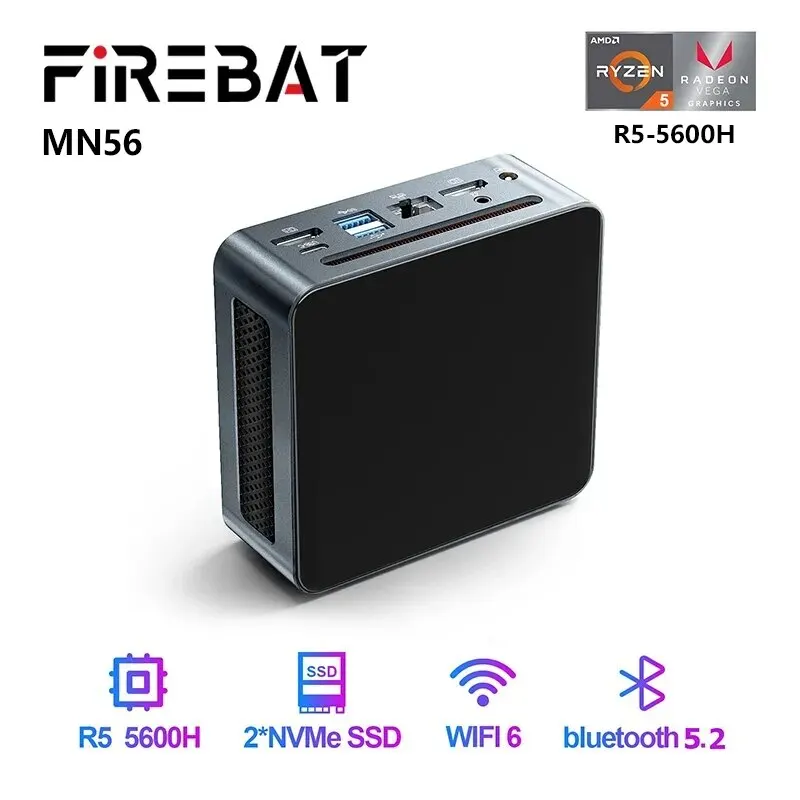 FIREBAT MN56 Mini PC Gamer AMD Ryzen 5 5600H Windows 11 DDR4 Nvme SSD MiniPC WIFI6 BT5.2 do komputerów stacjonarnych do gier