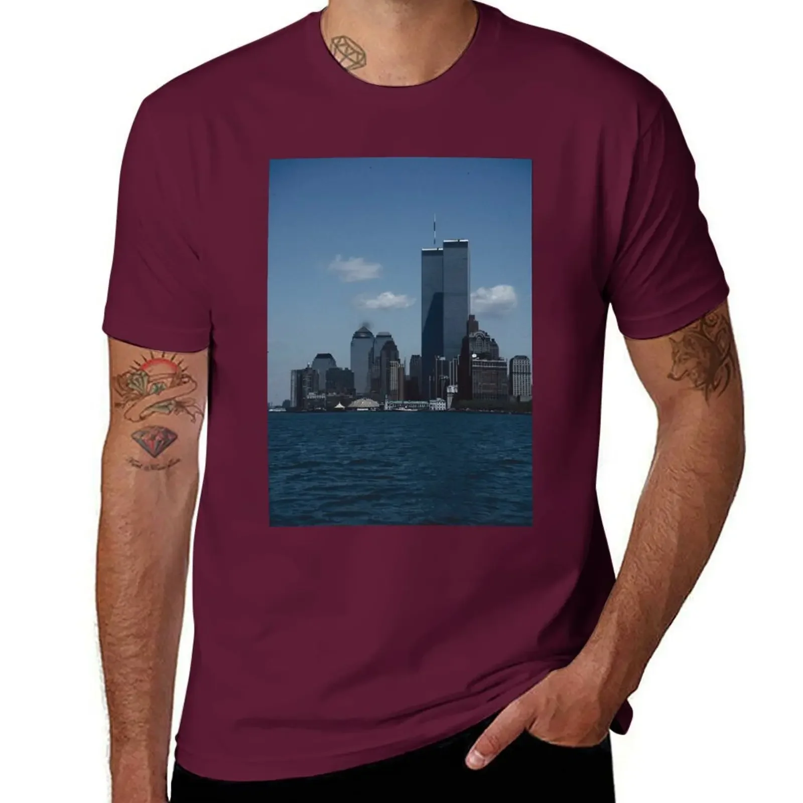 Sublime Cute Tops Customizeds Mens Graphic T-shirts Anime The World Trade Center, Twin Towers,New York T-Shirt Summer Funny new